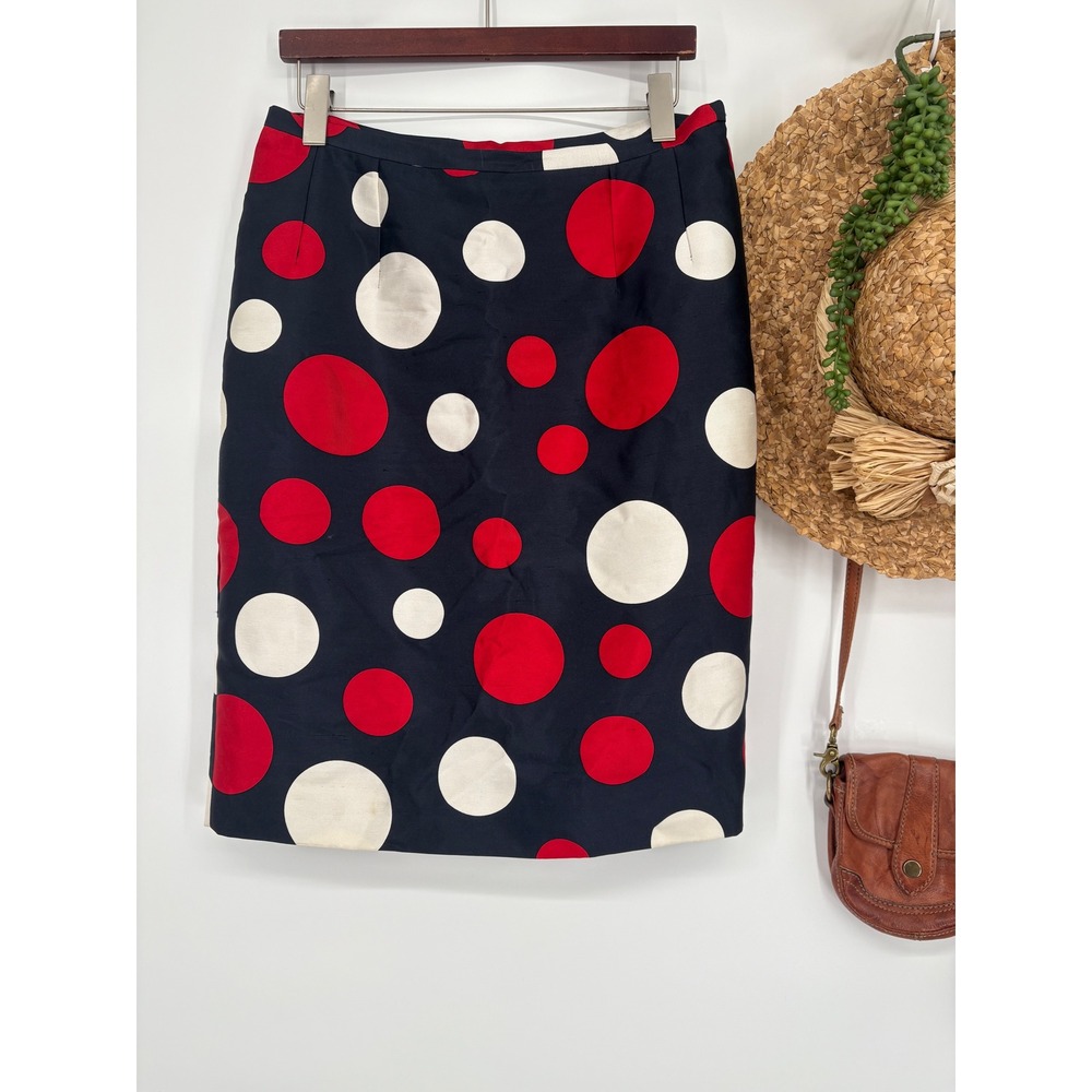 Michael Kors Vintage Polka Dot‎ Pencil Skirt Wool Silk Knee Length Navy Rd Sz 10
